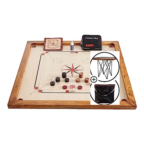 Ubergames Carrom Board Set offizielle Größe 7 kg - Top ECO-Hartholz Qualität - Komplettes Set mit Offiziellen Scheiben, Striker, Tisch und Tasche- India Original