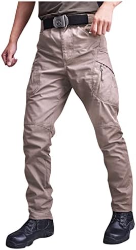 Cargo Pants for Men Multi Pocket Athletic Trousers Military Fan Elastic Waistband Casual Overalls Hiking Pants