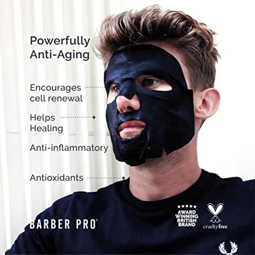 BARBER PRO Brightening Face Mask for Men with Turmeric & Sugar Cane | Anti-Aging, Hydrating, & Brightening | Mens Skincare | Mens Face Mask Beauty | Sheet Mask Men |