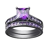 PB Collection Solid Black Rhodium Plated 925 Sterling Silver Princess Cut Purple Amethyst Stackable