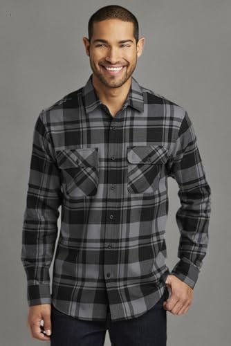 Port Authority Men's Plaid Flannel Shirt Grey/Black