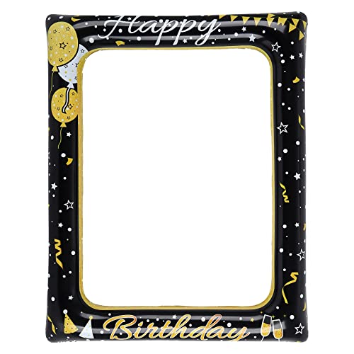 Cadre Photo Gonflable Anniversaire, Accessoires de Photomaton d'anniversaire Gonflable, Noir et Or Cadre Gonflable Selfie pour la Décoration de Fêtes d'anniversaire