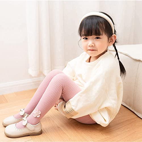 Silkglory Tights For Girls, (2 Pack) Stockings For Girl, Cable Knit Cotton Toddler Tights Pantyhose With Flower Decoration 2-3T, Ginger/Pink #TOP5