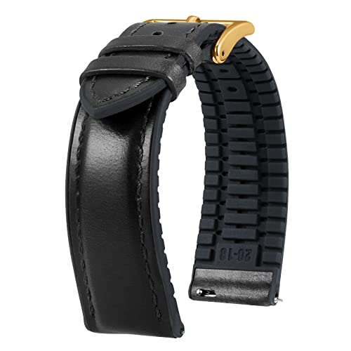 BINLUN Leather Watch Band 22mm Quick Release Premium Oil Wax Leather and Breathable Silicone Hybrid Watch Bands Replacement Strap for Men Women (Black,Rose Gold Buckle)