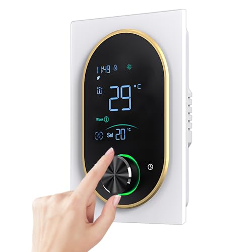 Irishom Termostato intelligente per acqua domestica, riscaldamento elettrico, acqua, caldaia a gas, termostato AC con touchscreen VA digitale e pulsante regolabile