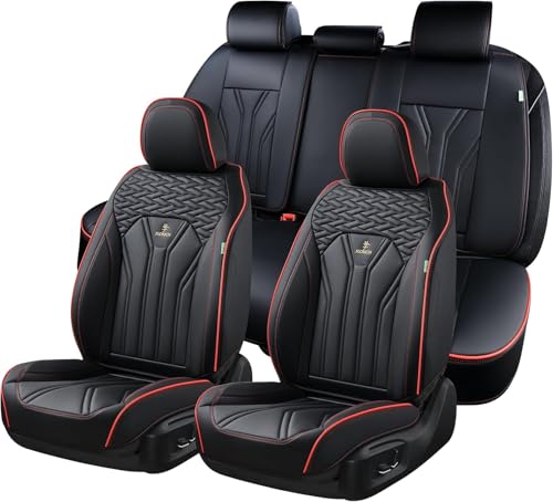 Image of FLORICH Leather Seat Covers Full Set Car Seat Protectors 5 Seats Automotive Seat Covers Universal Fit for Most Cars Trucks SUV-Black&Red Line