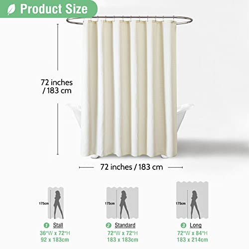 Dynamene Ivory Fabric Shower Curtain - Waffle Textured Heavy Duty Cloth Shower Curtains For Bathroom, 256Gsm Hotel Luxury Weighted Polyester Bath Curtain Set With 12 Plastic Hook, 72Wx72H,Cream/Ivory #TOP4