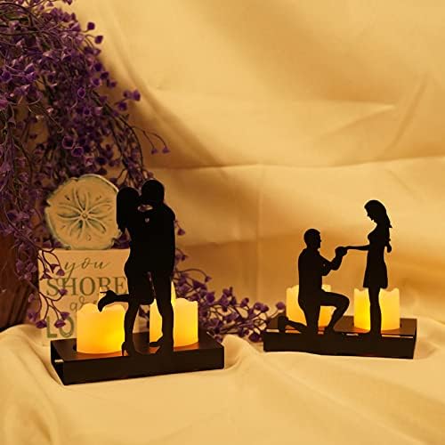 JYCRA Romantic Couple Statue Candle Holder for Wedding Decoration,Elegant Black Metal Candle Holder for Couples Valentine(B)