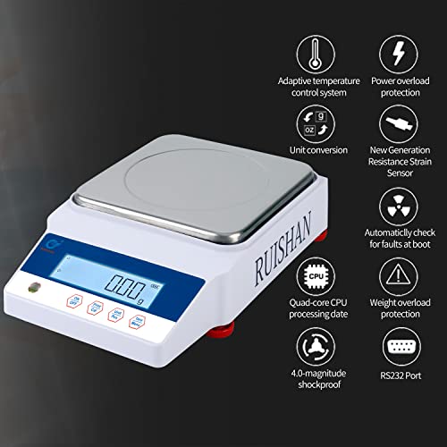 Ruishan 5000Gx0.01G High Precision Electronic Large Range Scientific Lab Analytical Balance Scale Digital Weight Gram Balances Scale, Kitchen, Jewelry, Gold, Industrial, Postal, Clark Counting Scales #TOP5