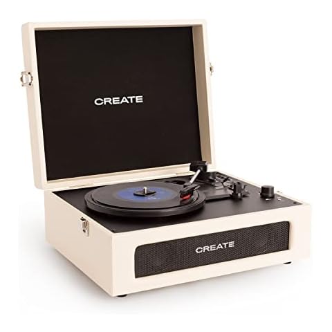 CREATE/Record Player Compact/Tocadiscos Retro Beige/con Bluetooth, USB, SD, MicroSD y Mp3 Cover
