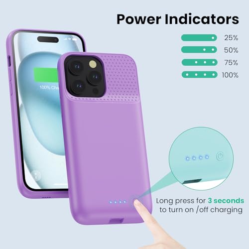 Coque batterie iPhone 15 Pro Max 8600mAh chargeur portable violet - 4