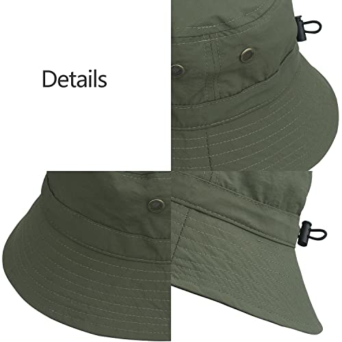 Naivlizer Bucket Hat For Women & Men Summer Sun Hats For Outdoor Beach Unisex With Detachable Strings, Army Green #TOP2