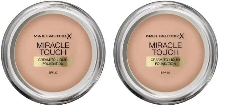 Max Factor Miracle Touch, Base de maquillaje Tono: 45 Warm Almond - 11.5 g (Paquete de 2)