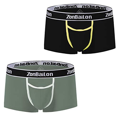 Image of ZONBAILON Horizontal Fly Mens Underwear Comfy Boxer Briefs for Men Pouch, 2 Pack Black/Bean Green, XXL
