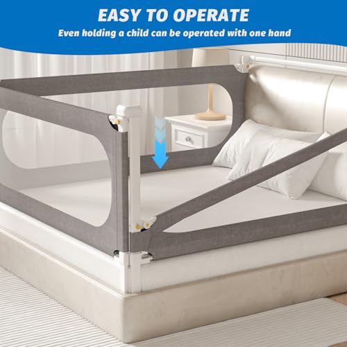 Image of 3-Piece Twin Size Bed Rails for Toddlers, with Headboard Rod -Height Adjustable Baby' Safety Bed Rails Guard for Twin Size Bed(3Pack 74.8 inchx74.8 inchx39 inch-Gray)