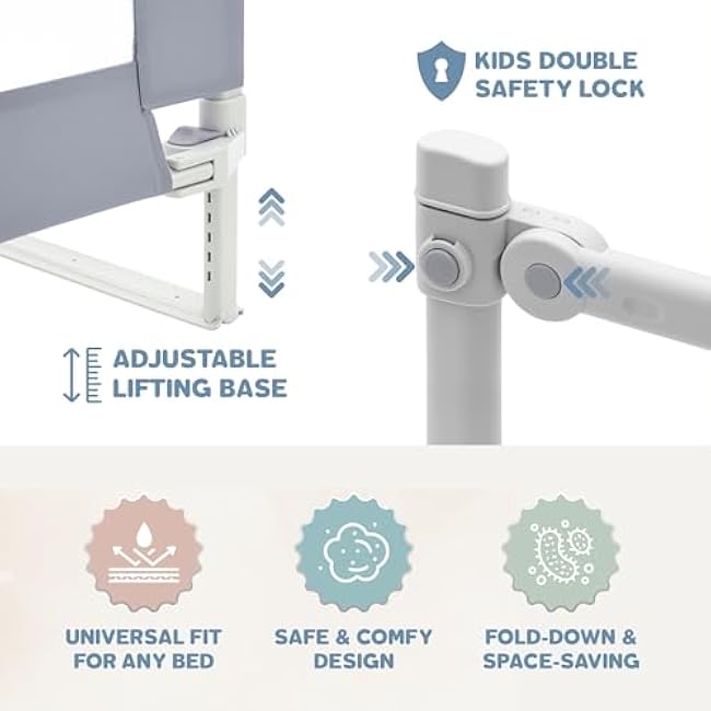 Bed Rail for Toddlers Bed Rails Guard for Queen Size Bed, Adjustable Height & Secure Safety Queen Size Bed Rails - (3 Sides)