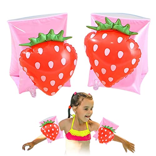 Peosaard Swimming Armband for Kid Inflatable Swimming Arm Band Cute Float Armband Swim Training Aid Aged 3-6 1Pair Strawberry, Swimming Float Armbands