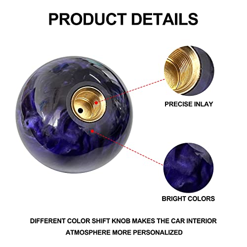 ATNVIDSG Round Ball Marble Style Shift Knob Universal Manual Shift Knob Spherical Marble Style Shift knob with 3 Adapters M8x1.25, M10x1.25, M10x1.5 (Purple)