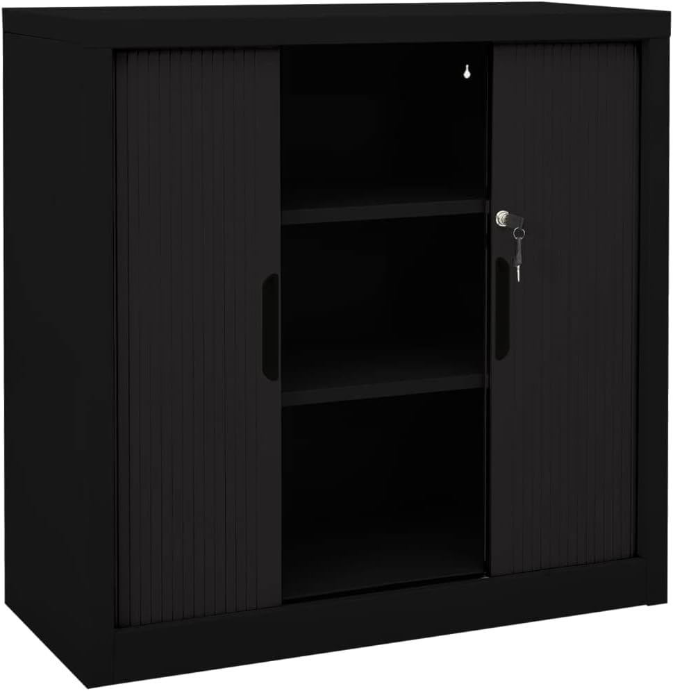 Sliding Door Cabinet Black,Freestanding Storage Cabinet,Clothes Storage Cabinet,Employees Storage Cabinet,Gym Storage Cabinet,for Office,Home,School, Employee,Gym,35.4"x15.7"x35.4" Steel