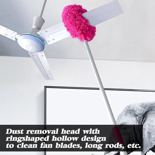 Image of Ceiling Fan Cleaner Duster with Extension Pole, High Ceiling Duster Microfiber Ceiling Fan Blade Cleaner Removable Washable Adjusts 13 to 57.1 in for Cleaning Wall Door Bookshelves Window Red