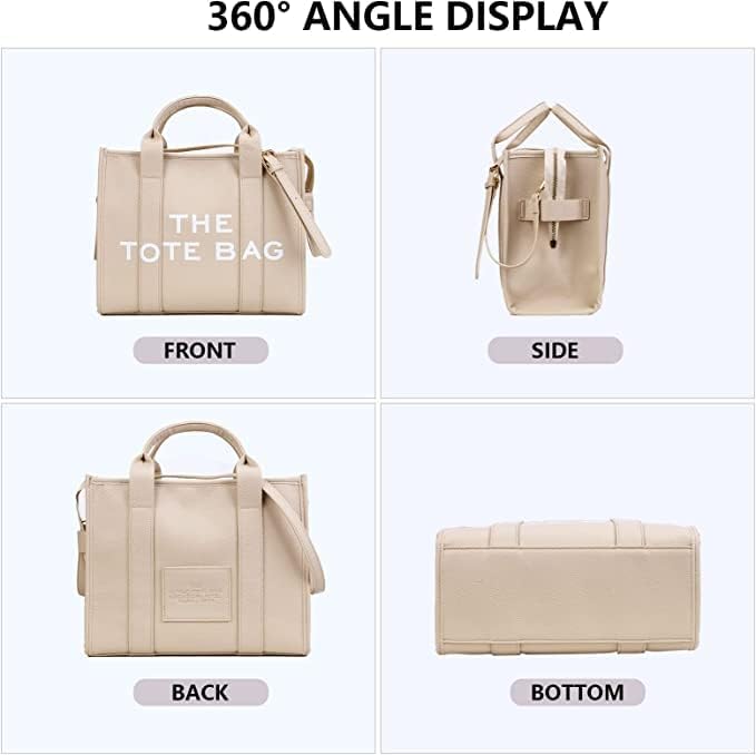 Makukke Tote Bags for Women Handbag Tote Purse with Zipper Leather Shoulder Bag Crossbody Bag for Office, Travel, School (Beige)