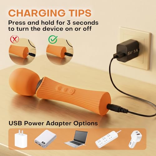 Image of Handheld Personal Wand Massager - USB Rechargeable & Skin-Friendly Silicone, Orange
