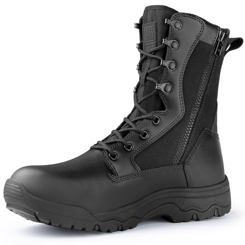 FREE SOLDIER Men's Work Tactical Boots 8 Inches Side Zipper Lightweight Combat Boots Durable Suede Leather Military Boot Desert Boot (Black 10.5)