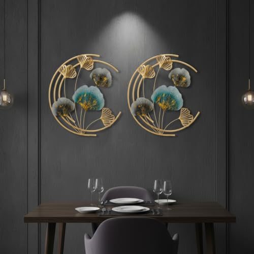 Amazon Brand - Solimo Set of 2 Leaf Metal Multicolor Wall Art – E...
