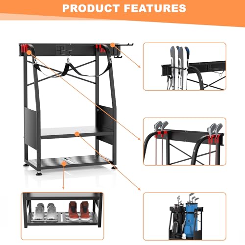 WALMANN Wall Mount Golf Bag Organizer, 2 Golf Bags Stand, Black - image 3