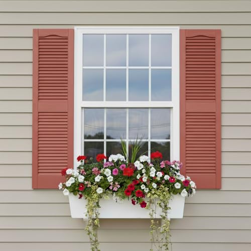 12'W x 55'H EverColor Open Louver Exterior Vinyl Shutters, w/Installation Shutter-Lok's & Matching Screws (Per Pair), Burgundy Red