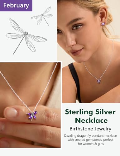 Dainty Dragonfly Necklace 14K Gold Plated/Sterling Silver Birthstone Necklaces for Women Gemstone Cute Dragonfly Pendant Necklace Dragon Fly Jewelry3