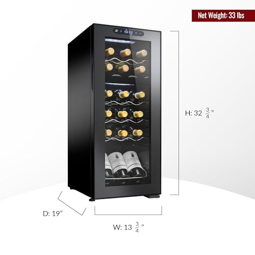 Image of Wine Enthusiast 18-Bottle Dual Zone MAX Compressor Wine Cooler - Freestanding Beverage Refrigerator, Mini Fridge with Digital Touchscreen, Split Storage, Energy-Efficient Cooling, and LED Display