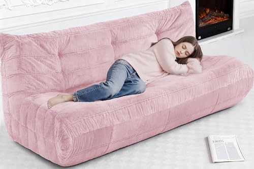 Image of Bean Bag 3-Seater Chair Big Sofa Beanbag Chair for Adults Fireside Chair Bean Bag Lounger with Memory Foam Filled for Home,Apartment or Gaming Venue(Pink Plush)