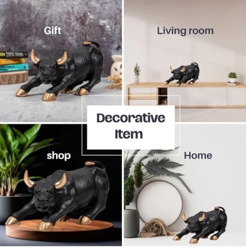 Image of UAG Exports Black & Golden Charging Bull Showpiece - 9 Inches | Durable Polyresin Build | Stock Market Bull Statue for Office Desk, Living Room, Home, & Workstation | Business Success Gift Item