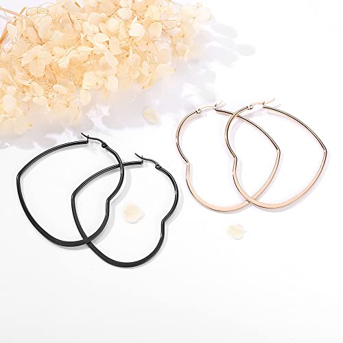 4 Pairs Stainless Steel Heart Earrings Hypoallergenic Big Heart Hoop Earrings Gold Plated Set For Women Men3