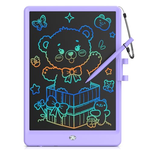 Bravokids 10 Inch LCD Writing Tablet for 3-8 Year Olds - Electronic Drawing Pad and Doodle Board as Educational Birthday Gifts for Girls and Boys (Purple)