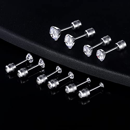 Voluka Titanium Screw Back Pack Of Earrings Cubic Zirconia Studs For Women Men 20G Helix Piercing Post Surgical Stainless Steel Hypoallergenic For Sensitive Ears Simulated Diamond thumb #4