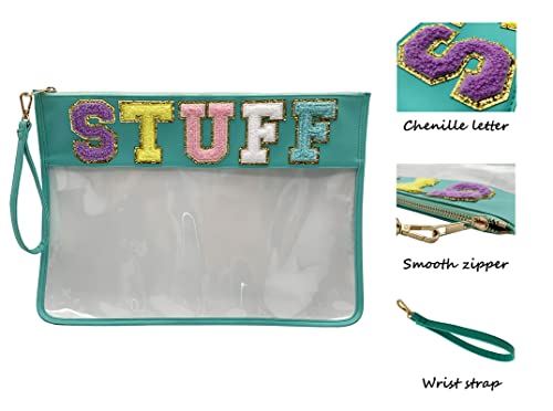 Image of HAIBOLAN Monogram Clear Stadium Purse Bag Chenille Letter Travel Patch Pouch Snack Makeup Wristlet