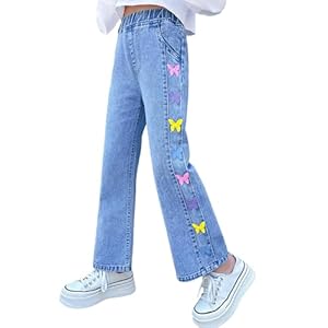 Rolanko Girls Jeans Denim Elastic Wasit Wide Leg Baggy Pants Kids Clothes 4-14 Years