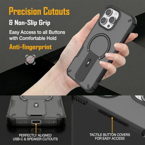 Image of ZAP CASE Matte Kickstand Case for iPhone 16 Pro Max | Magsafe Compatible | Premium Polycarbonate Back + Flexible TPU Bumper | Foldable Stand | Military-Grade Drop Protection | Anti-Fingerprint | Black