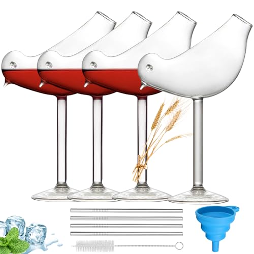 SuproBarware Cocktail Glass Bird Glasses Bird Shaped Martini Glass Clear Wine Glasses Set of 4 Goblet Coupe Glass 5 Ounce for Party Wedding Home Bar Club by SuproBarware - Used condition - US$28.57
