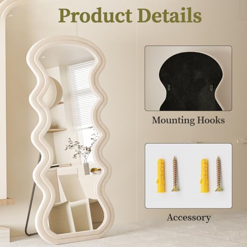 Image of Koonmi 71 inchx32 inch Wavy Mirror Full Length, Flannel Full Body Mirror