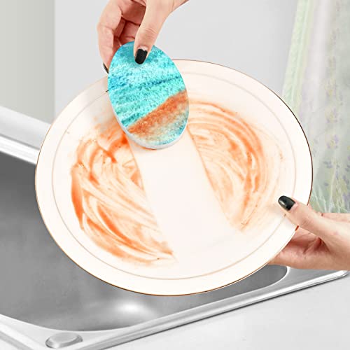 Image of Abstract Turquoise Household Cleaning Sponges Kitchen Sponge Washing Dishes Cleaning Kitchen Non-Scratch 3 Scrub Sponges for Kitchen Dishes Sinks