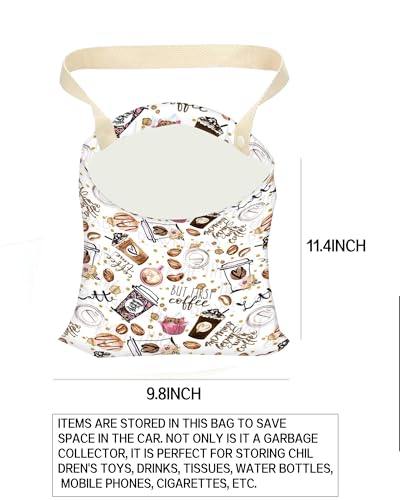 Image of Car Trash Can, Durable Hanging Car Trash Garbage Bag, Cute Automotive Garbage Cans Organizer, Cute Cartoon Coffee