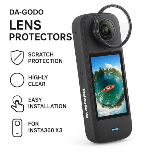 Image of DA-GODO Dual Lens Protector for Insta360 One X3 (2Pcs) - Tempered Glass Sticky Lens Cover, Anti-Scratch, Dustproof Protective Guard for Action Camera Accessories (X3-LG-2PC)