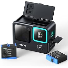 llano 2-Pack Ace Pro 2 Batteries and 3-in-1 Fast Charger Set for Insta360 Ace Pro 2/Ace Pro/Ace Action Cameras, PD 30W, 12800mAh Built-in Battery, Store 2 MicroSD Cards, Real-Time Digital Display