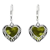 Bottled Up Designs Handmade Homespun Hearts Earrings, Recycled Vintage Glass, Sterling Silver, Eco Friendly, Made in USA, Mothers Day, Women, Anniversary (Olive Wine bottle)