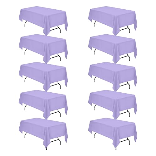 Image of BRILLMAX 10 Pack Lavender Tablecloths 60x102 Inch for 6ft Rectangle Tables | 150 GSM Polyester Fabric, 15 inch Standard Drop, Water, Stain & Wrinkle Resistant Cloth Cover for Wedding Reception Banquet Party