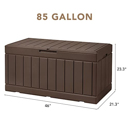 Image of Devoko 85 Gallon Deck Box Lockable Resin Outdoor Storage Box waterproof Outdoor Container for Patio Furniture Cushions, Pillow (Brown)