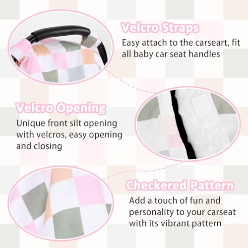 Image of DILIMI Baby Car Seat Cover, Minky Warm Car Seat Covers for Babies, Peekaboo Opening Infant Car Seat Cover, Nursing Cover Carseat Canopy, Colorful Checkered